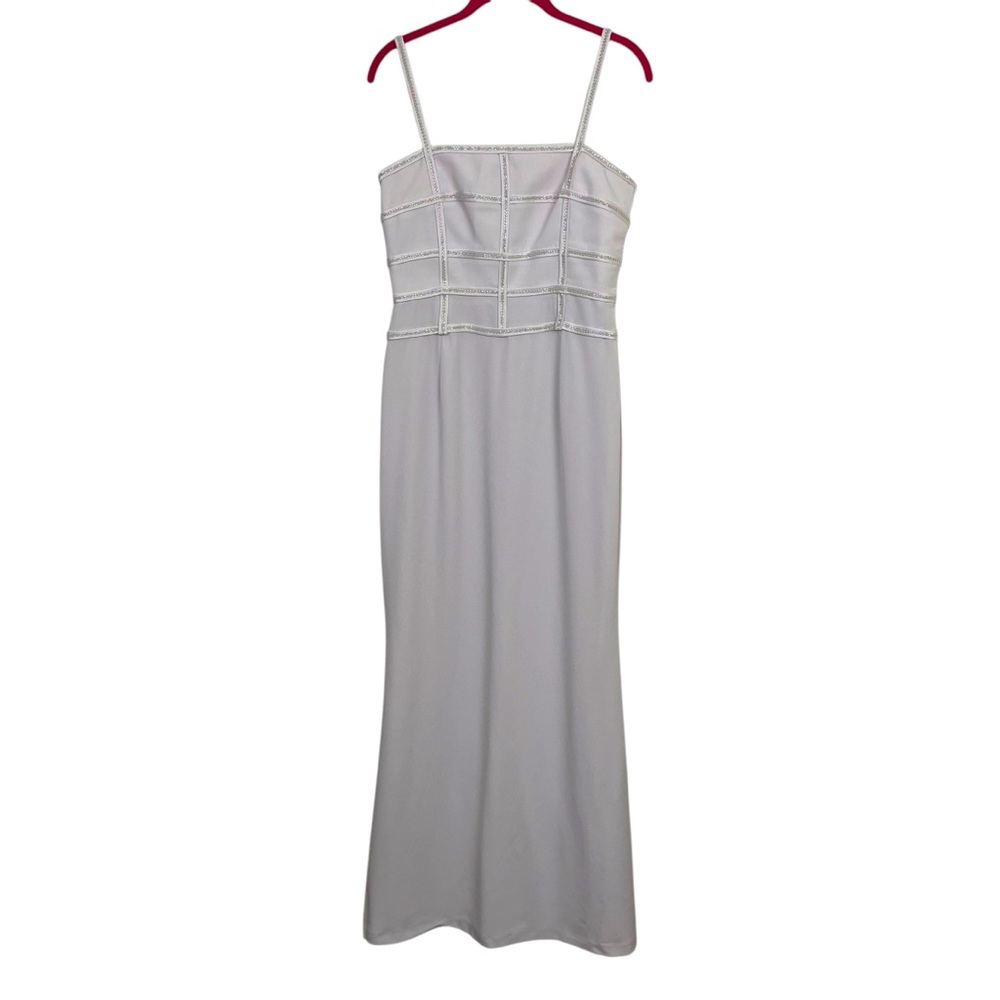 Daymor Couture Eggshell Metallic Silver Threading Long Gown Size 4 Sleeveless